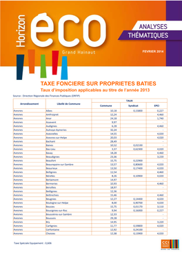 TAXE FONCIERE SUR PROPRIETES BATIES 2013 GRAND HAINAUT.Pub