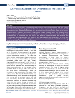 A Review and Application of Cryoprotectant: the Science of Cryonics