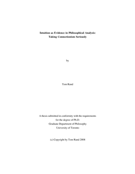 Intuition As Evidence in Philosophical Analysis: Taking Connectionism Seriously