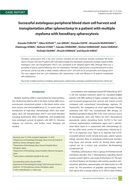 Successful Autologous Peripheral Blood Stem Cell Harvest and ­Transplantation After Splenectomy in a Patient with Multiple ­Myeloma with Hereditary Spherocytosis