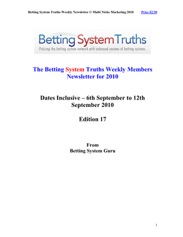 The Betting System Truths Weekly Members Newsletter for 2010