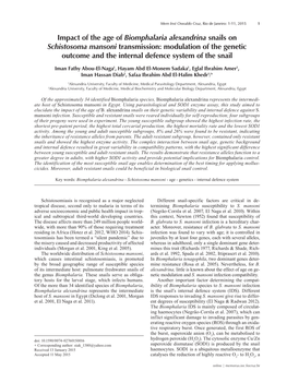 Impact of the Age of Biomphalaria Alexandrina Snails on Schistosoma