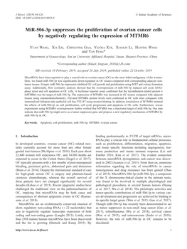 Mir-506-3P Suppresses the Proliferation of Ovarian Cancer Cells by Negatively Regulating the Expression of MTMR6