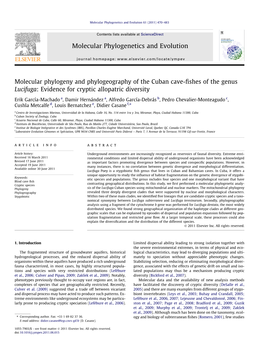 Molecular Phylogeny and Phylogeography of the Cuban Cave-ﬁshes of the Genus Lucifuga: Evidence for Cryptic Allopatric Diversity