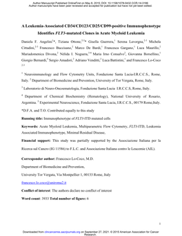 A Leukemia-Associated CD34/CD123/CD25/CD99-Positive Immunophenotype Identifies FLT3-Mutated Clones in Acute Myeloid Leukemia