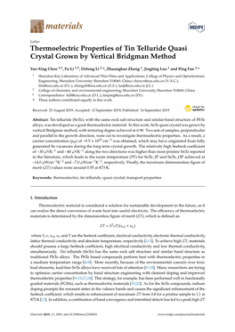 Thermoelectric Properties of Tin Telluride Quasi Crystal Grown by Vertical Bridgman Method