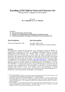 Encoding of Ol Chiki in Universal Character Set Putting Santali Language Into the Computer