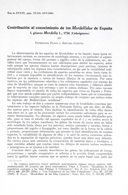 Contribución Al Conocimiento De Los Mordellidae De España Género Mordella L., 1758 (Coleópteros) Por
