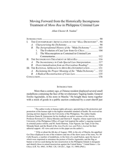 Moving Forward from the Historically Incongruous Treatment of Mens Rea in Philippine Criminal Law