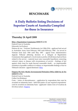 A Daily Bulletin Listing Decisions of Superior Courts of Australia Compiled for Those in Insurance