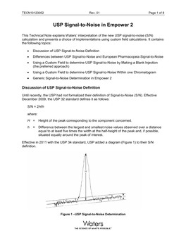 USP Signal-To-Noise in Empower 2