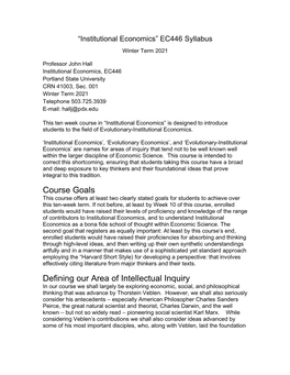 Institutional Economics EC446 Syllabus Winter 2021 John Hall