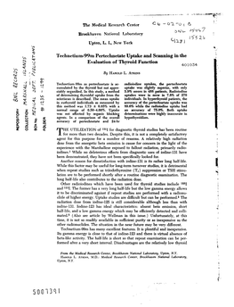 Technetium-99M Pertechnetate Uptake and Scanning in the Evaluation of Thyroid Function 4,(’).,..1.(J