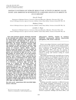 Distinct Patterns of Nitrate Reductase Activity in Brown Algae: Light and Ammonium Sensitivity in Laminaria Digitata Is Absent in Fucus Species1