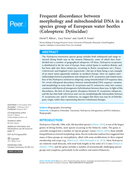 Frequent Discordance Between Morphology and Mitochondrial DNA in a Species Group of European Water Beetles (Coleoptera: Dytiscidae)