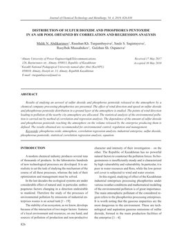 Distribution of Sulfur Dioxide and Phosphorus Pentoxide in an Air Pool Obtained by Correlation and Regression Analysis