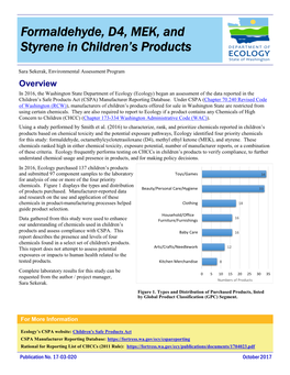 Formaldehyde, D4, MEK, and Styrene in Children's Products