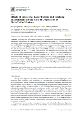 Effects of Emotional Labor Factors and Working Environment on the Risk