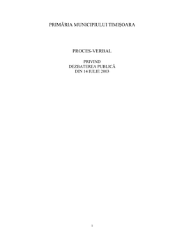 Primăria Municipiului Timişoara Proces-Verbal