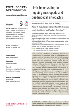 Limb Bone Scaling in Hopping Macropods and Quadrupedal