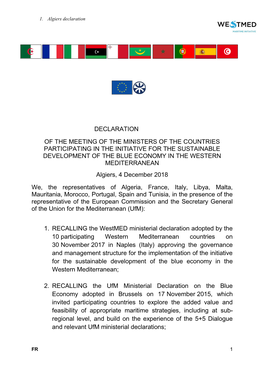 Declaration of the Meeting of the Ministers of the Countries Participating in the Initiative for the Sustainable Development Of