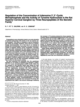 Cyclic Monophosphate and the Activity of Tyrosine Hydroxylase in the Rat Superior Cervical Ganglion by Three Neuropeptides of the Secretin Family’