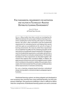 Five Fundamental Requirements for Motivation and Volition in Technology-Assisted Distributed Learning Environments*