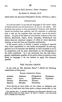 Studies in South American Native Languages. by Daniel G. Brinton