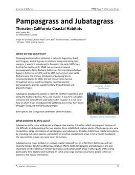 Pampasgrass and Jubatagrass Threaten California Coastal Habitats WRIC Leaflet 99-1 01/1999 (Edited 01/2010)