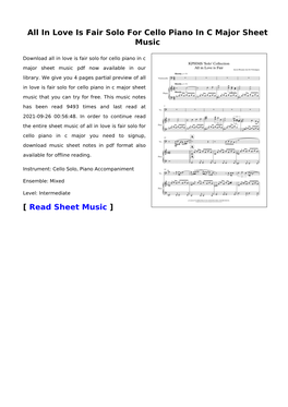 All in Love Is Fair Solo for Cello Piano in C Major Sheet Music