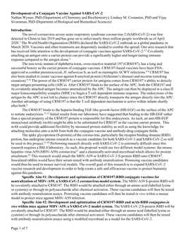 Development of a Conjugate Vaccine Against SARS-Cov-2 Nathan Wymer, Phd (Department of Chemistry and Biochemistry); Lindsey M