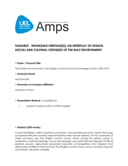 Tangible - Intangible Heritage(S): an Interplay of Design, Social and Cultural Critiques of the Built Environment