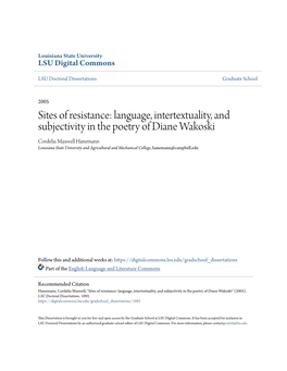 Language, Intertextuality, and Subjectivity in the Poetry of Diane