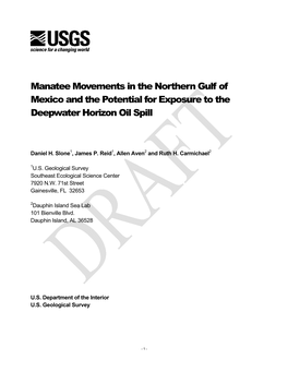 Manatee Movements in the Northern Gulf of Mexico and the Potential for Exposure to the Deepwater Horizon Oil Spill