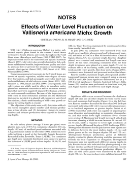 Effects of Water Level Fluctuation on Vallisneria Americana Michx Growth