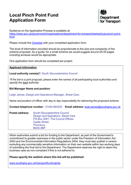 Local Pinch Point Fund Application Form