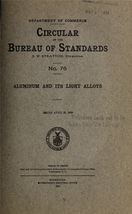 Circular of the Bureau of Standards No. 76: Aluminum and Its Light Alloys