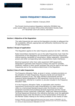 Radio Frequency Regulation