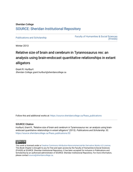 Relative Size of Brain and Cerebrum in Tyrannosaurus Rex: an Analysis Using Brain-Endocast Quantitative Relationships in Extant Alligators