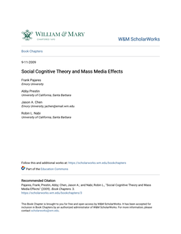 Social Cognitive Theory and Mass Media Effects