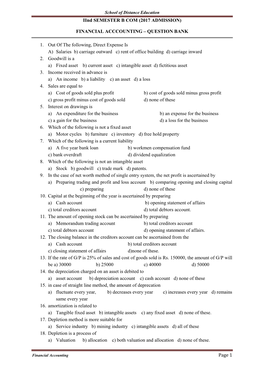 Page 1 Iind SEMESTER B COM (2017 ADMISSION) FINANCIAL ACCCOUNTING – QUESTION BANK 1. out of the Following, Direct Expense Is A