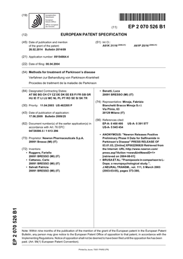 Methods for Treatment of Parkinson's Disease