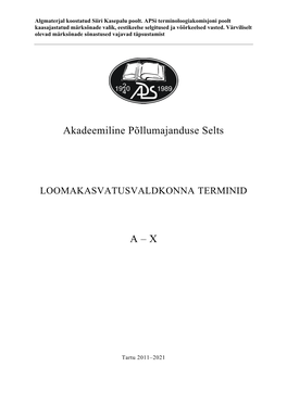 Loomakasvatusvaldkonna Terminid A