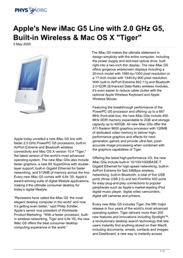 Apple's New Imac G5 Line with 2.0 Ghz G5, Built-In Wireless & Mac OS X