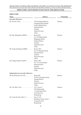 Directors and Parties Involved in the [Redacted]