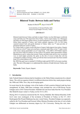 Bilateral Trade: Between India and Turkey