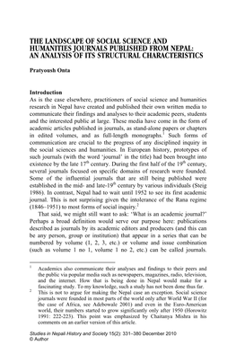 The Landscape of Social Science and Humanities Journals Published from Nepal: an Analysis of Its Structural Characteristics