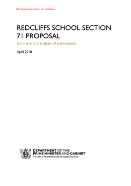 REDCLIFFS SCHOOL SECTION 71 PROPOSAL Summary and Analysis of Submissions