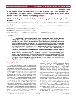 AML Associated Oncofusion Proteins PML-RARA, AML1-ETO and CBFB-MYH11 Target RUNX/ETS-Factor Binding Sites to Modulate H3ac Levels and Drive Leukemogenesis