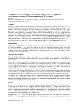 Association of Tobacco Ringspot Virus, Tomato Ringspot Virus and Xiphinema Americanum with a Decline of Highbush Blueberry in New York Fuchs, M